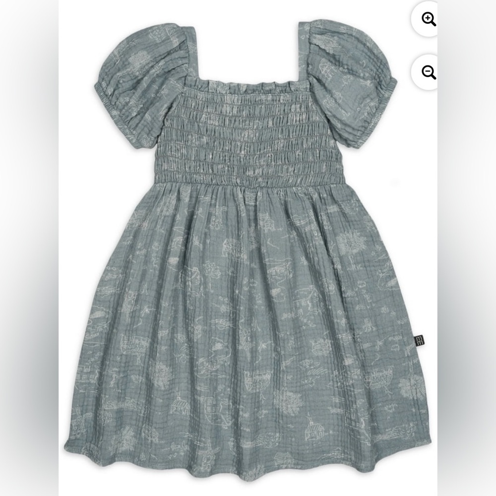Gerber Modern Moments Puff Sleeve Dress 2T Gray Blue‎ NWT Toddler Girl